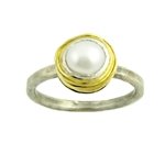 Nested White Pearl Engagement Ring with Gold Nest