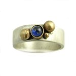 Wide Silver Band with Kyanite and Gold Nuggets